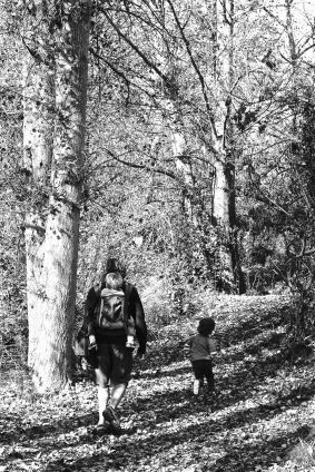 Babywearing Dad Walking in the Woods, Granada, Andalucia, Spain